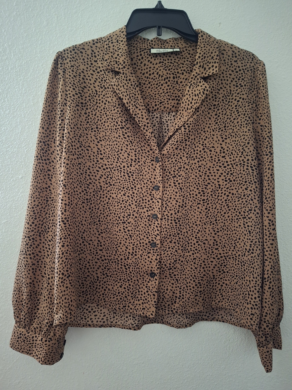 Women's Tan Animal-Print Button Front Blouse
